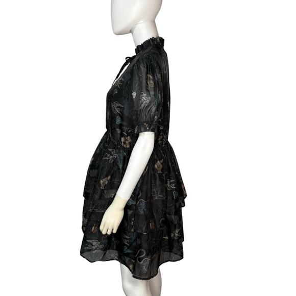Disturbia Black Maudeline Victoriana Print Layered Organza Mini Dress US 12 NWT - Picture 4 of 6